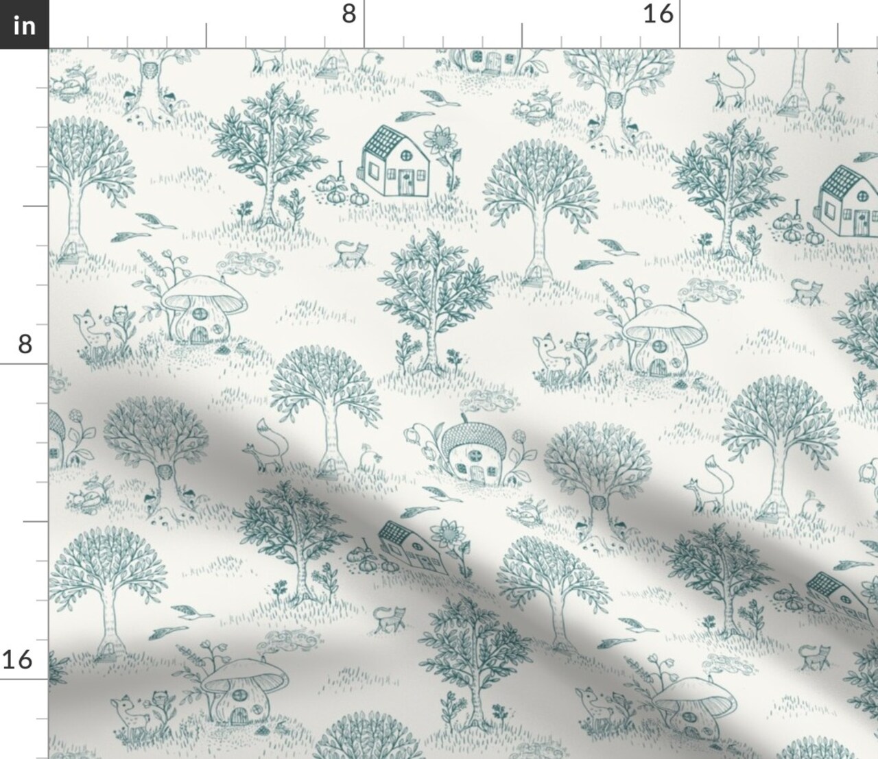 Whimsical Traditional Toile Animals Forest Woodland Trees Fairy House Deer Mushroom Cottagecore Fox Cat Birds Vintage Flowers Playroom Nursery Custom Printed Fabric by Spoonflower Various Fabrics by the Yard or Fat Quarter
